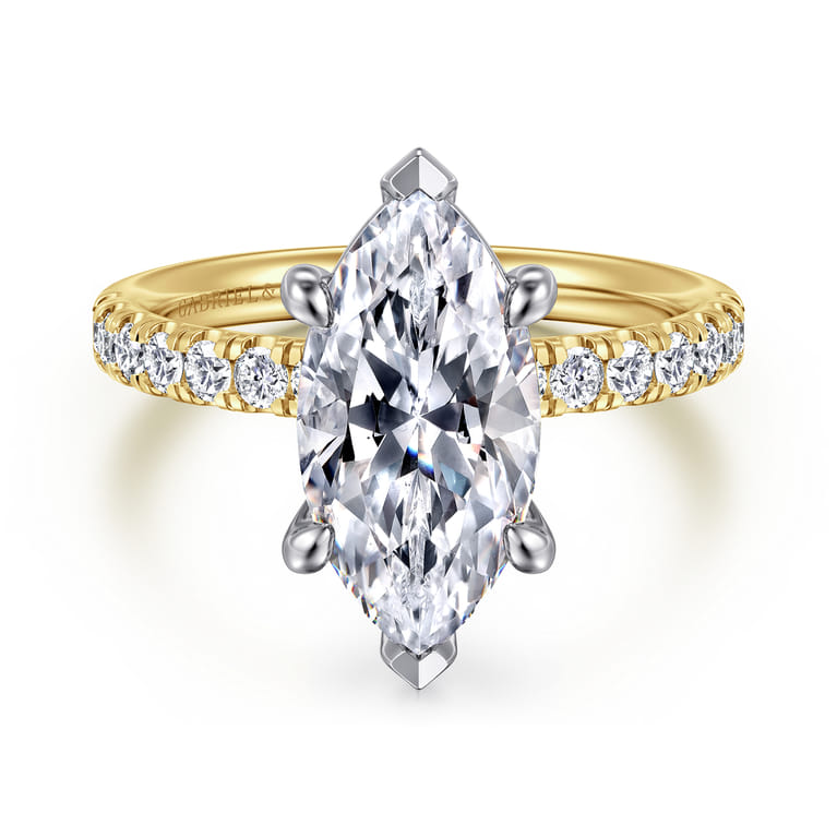 Winslow - 14K White-Yellow Gold Marquise Shape Diamond Engagement Ring - 0.35 ct - Shot 1