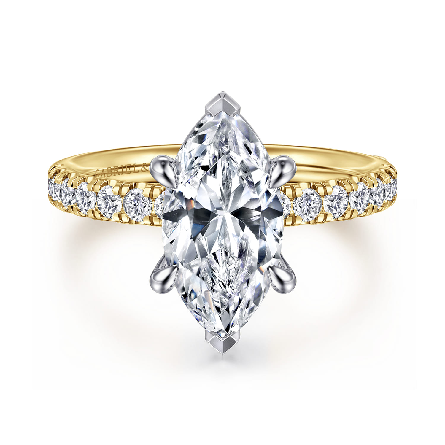 Winslow - 14K White-Yellow Gold Marquise Shape Diamond Engagement Ring - 0.35 ct - Shot 1