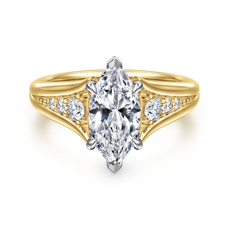 Bruno - 14K White-Yellow Gold Marquise Shape Diamond Engagement Ring - 0.3 ct - Shot 1