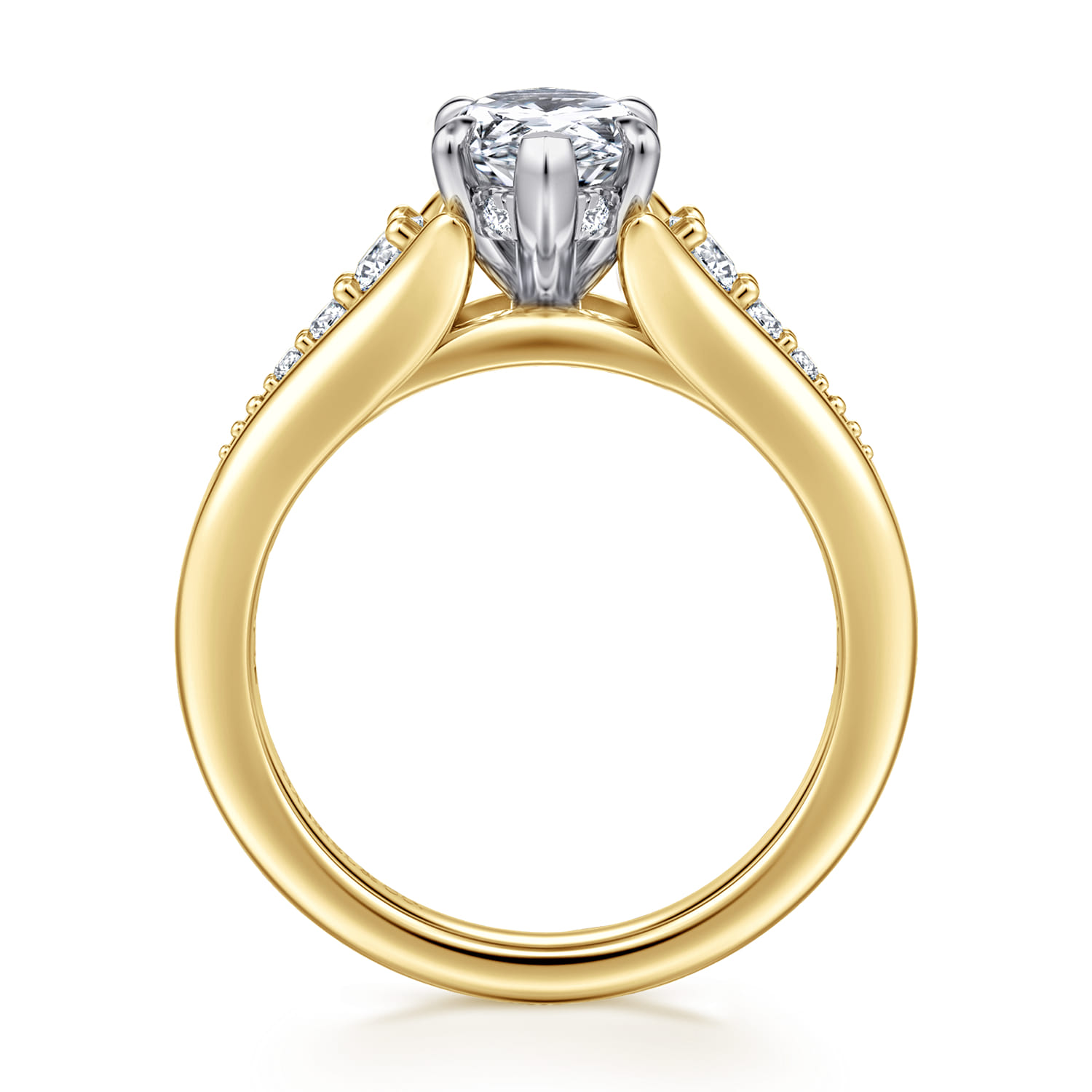 Bruno - 14K White-Yellow Gold Marquise Shape Diamond Engagement Ring - 0.3 ct - Shot 2