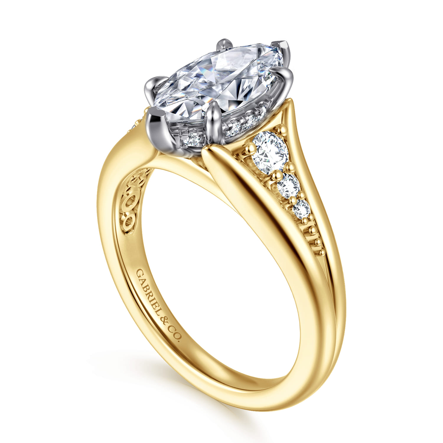Bruno - 14K White-Yellow Gold Marquise Shape Diamond Engagement Ring - 0.3 ct - Shot 3