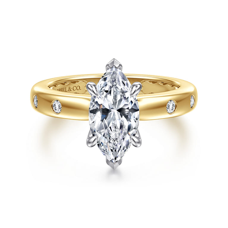 Cabata - 14K White-Yellow Gold Marquise Shape Diamond Engagement Ring - 0.19 ct - Shot 1