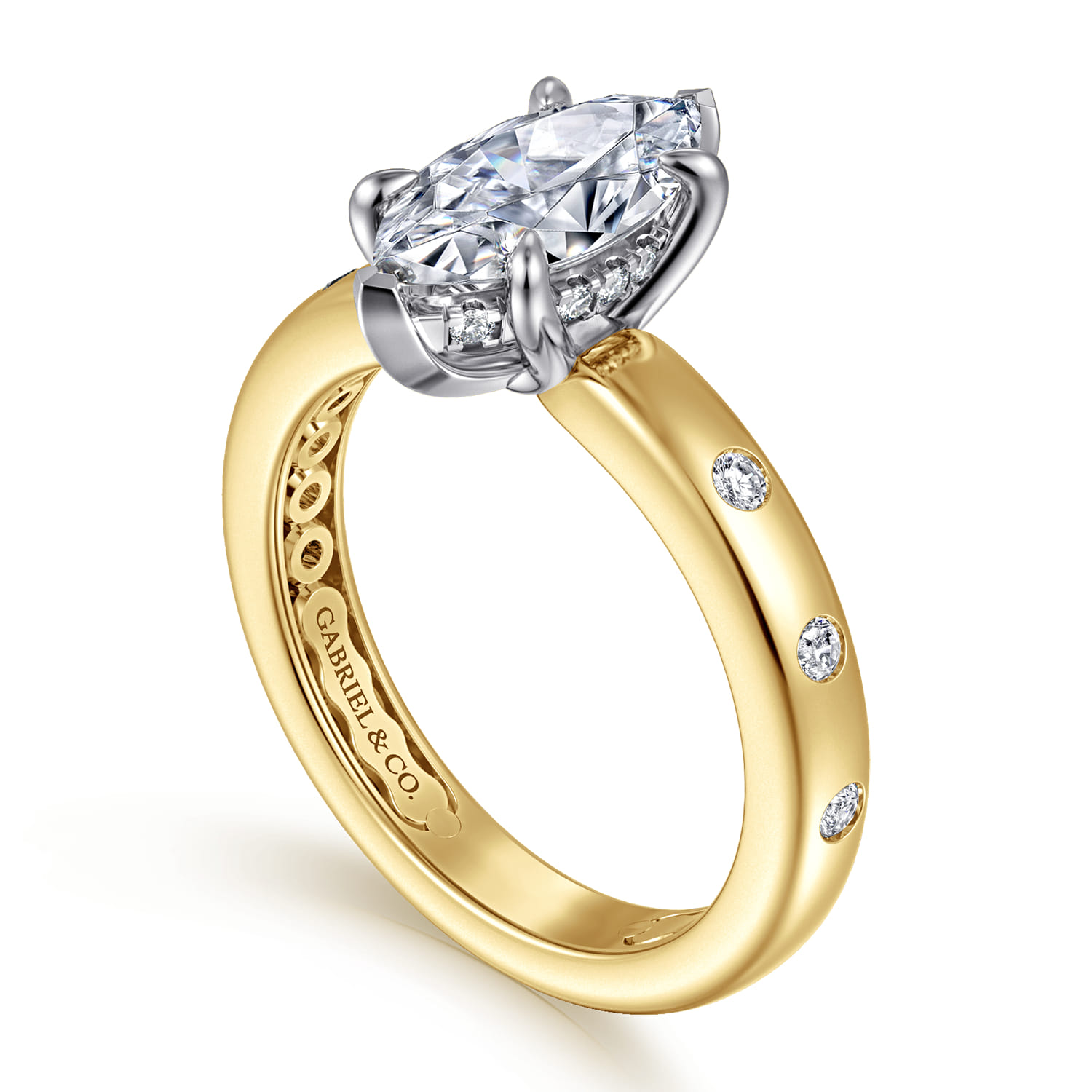 Cabata - 14K White-Yellow Gold Marquise Shape Diamond Engagement Ring - 0.19 ct - Shot 3