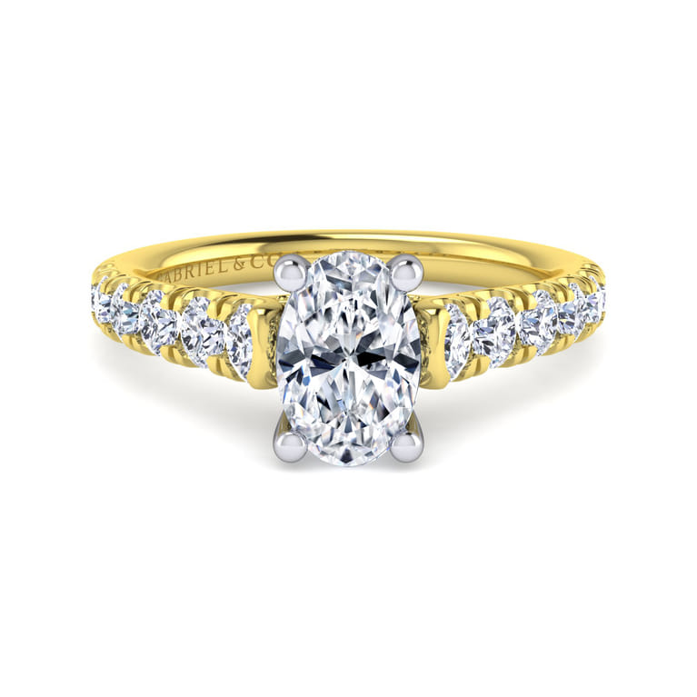 Piper - 14K White-Yellow Gold Oval Diamond Engagement Ring - 0.78 ct - Shot 1