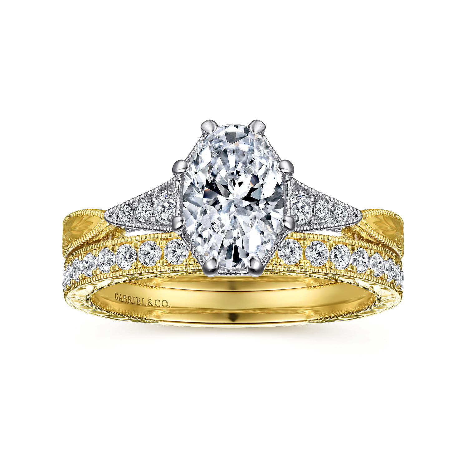 Sanna - Vintage Inspired 14K White-Yellow Gold Oval Diamond Engagement Ring - 0.1 ct - Shot 4