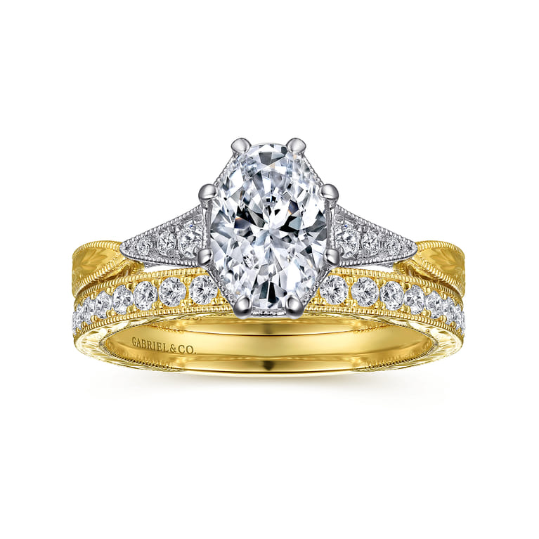 Sanna - Vintage Inspired 14K White-Yellow Gold Oval Diamond Engagement Ring - 0.1 ct - Shot 4