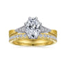 Sanna - Vintage Inspired 14K White-Yellow Gold Oval Diamond Engagement Ring - 0.1 ct