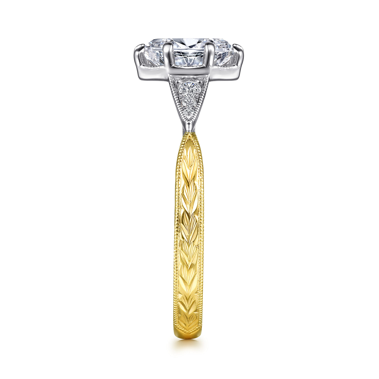 Sanna - Vintage Inspired 14K White-Yellow Gold Oval Diamond Engagement Ring - 0.1 ct - Shot 5