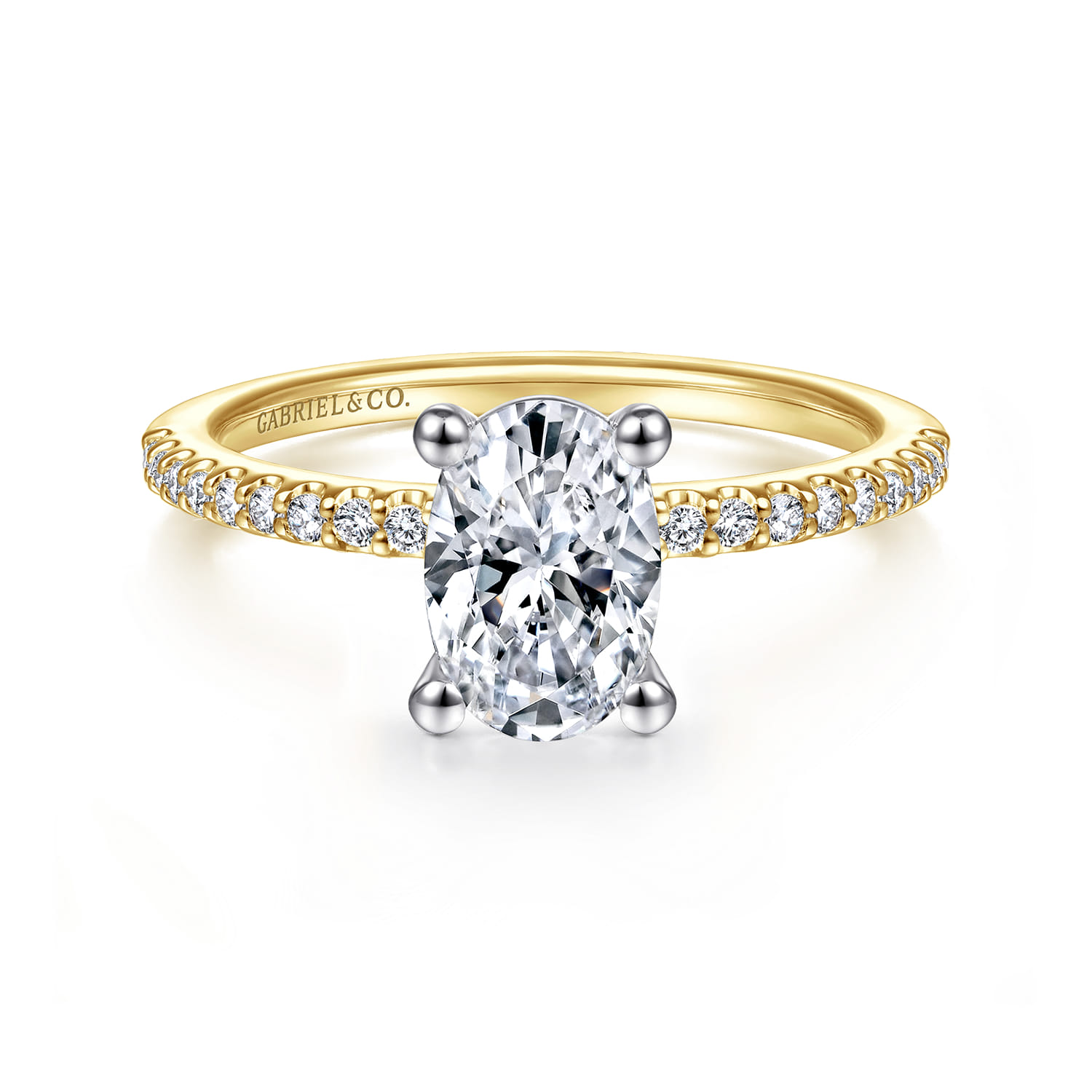 Amata - 14K White and Yellow Gold Oval Diamond Engagement Ring - 0.14 ct - Shot 1