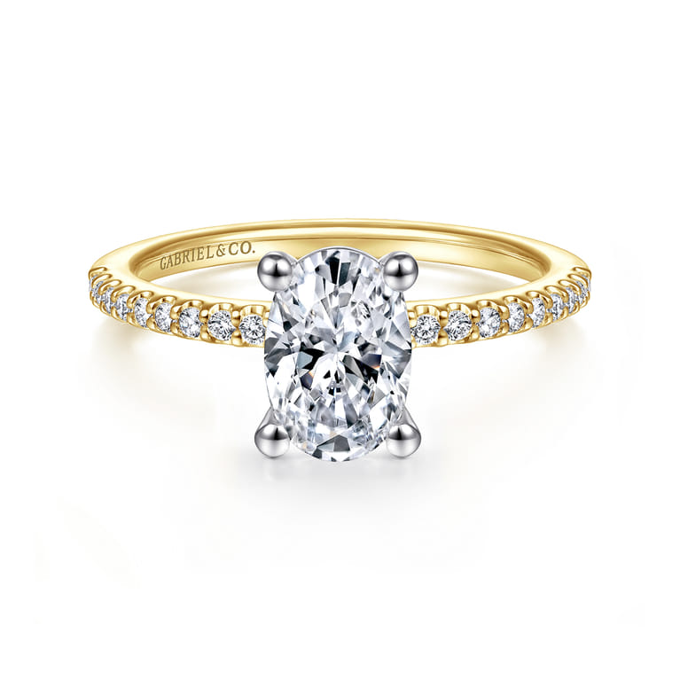 Amata - 14K White and Yellow Gold Oval Diamond Engagement Ring - 0.14 ct - Shot 1