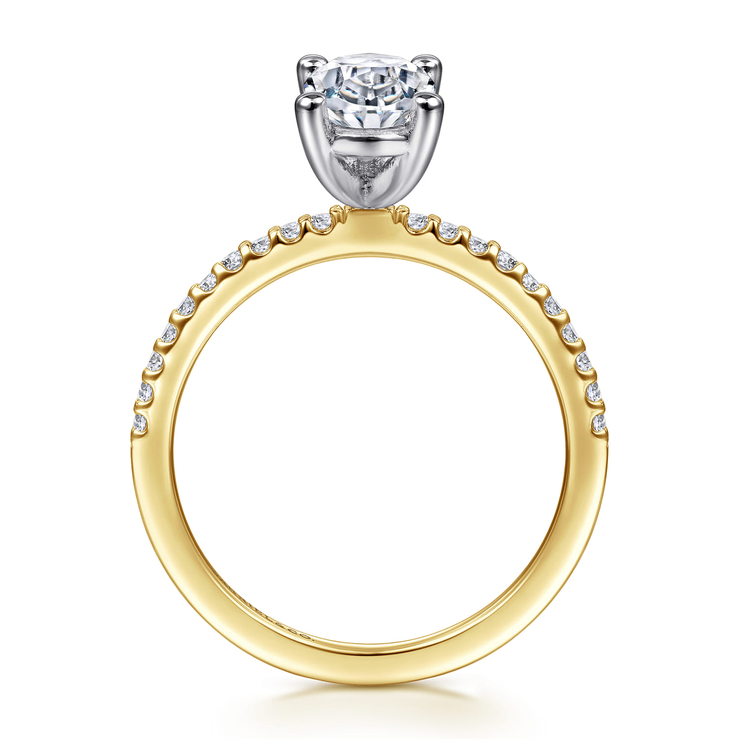 Amata - 14K White and Yellow Gold Oval Diamond Engagement Ring - 0.14 ct - Shot 2