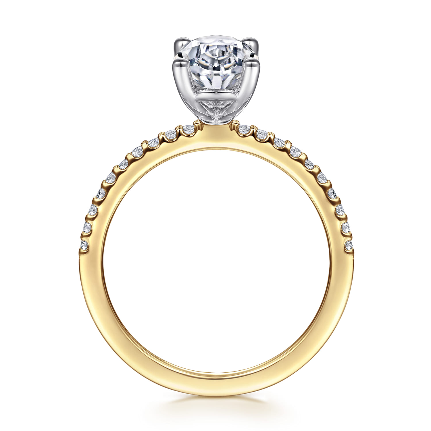 Amata - 14K White-Yellow Gold Oval Diamond Engagement Ring - 0.15 ct - Shot 2