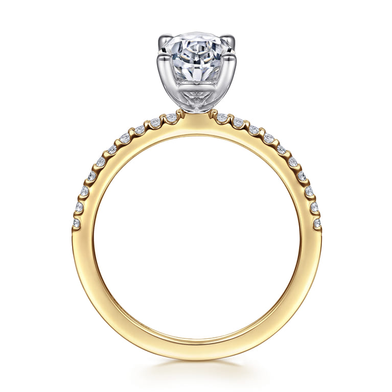 Amata - 14K White-Yellow Gold Oval Diamond Engagement Ring - 0.15 ct - Shot 2
