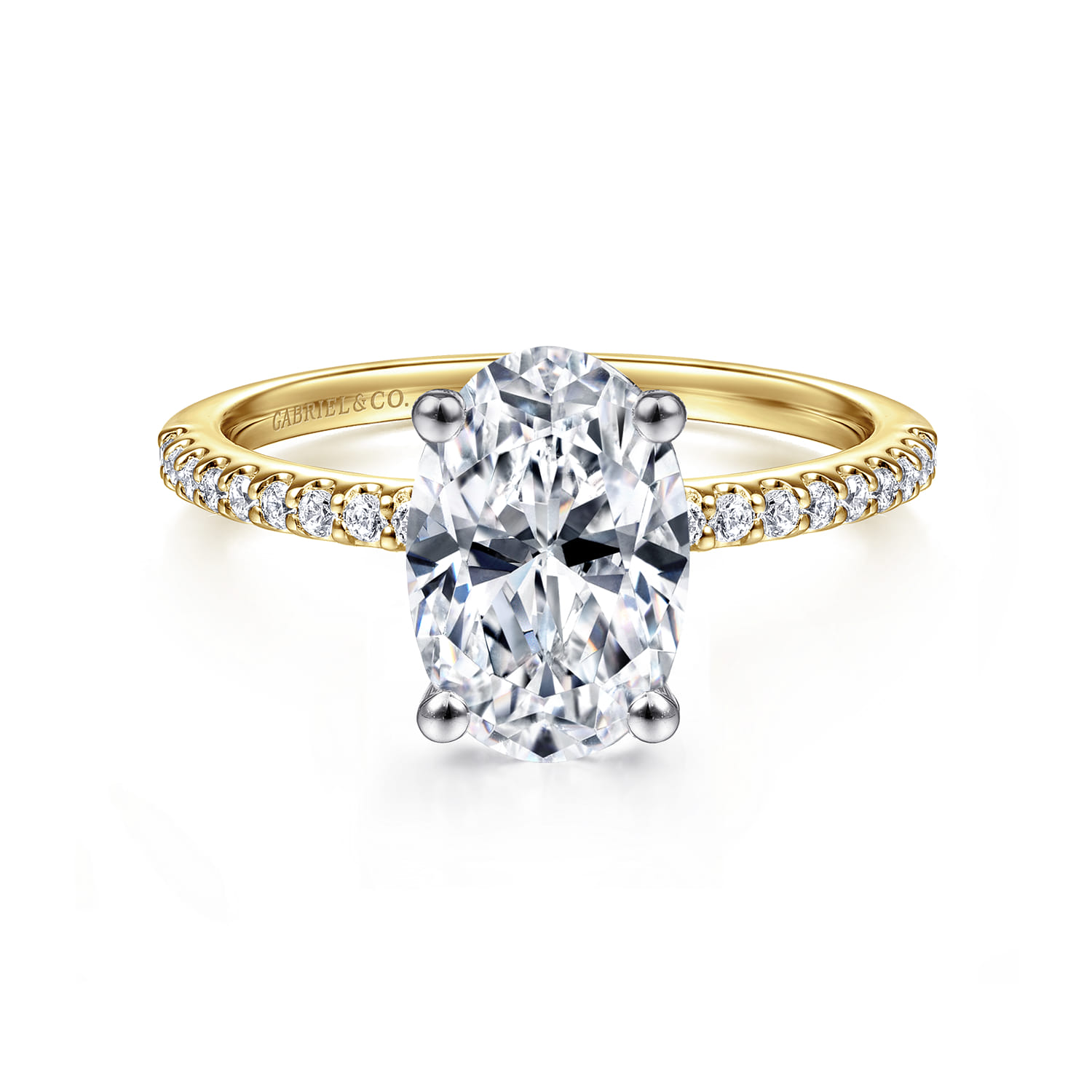 Amata - 14K White-Yellow Gold Oval Diamond Engagement Ring - 0.14 ct - Shot 1