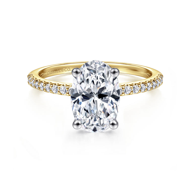 Amata - 14K White-Yellow Gold Oval Diamond Engagement Ring - 0.14 ct - Shot 1