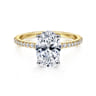 Amata - 14K White-Yellow Gold Oval Diamond Engagement Ring - 0.14 ct