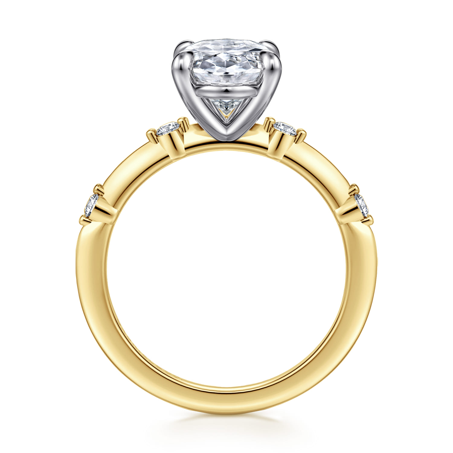 Frances - 14K White-Yellow Gold Oval Diamond Engagement Ring - 0.12 ct - Shot 2