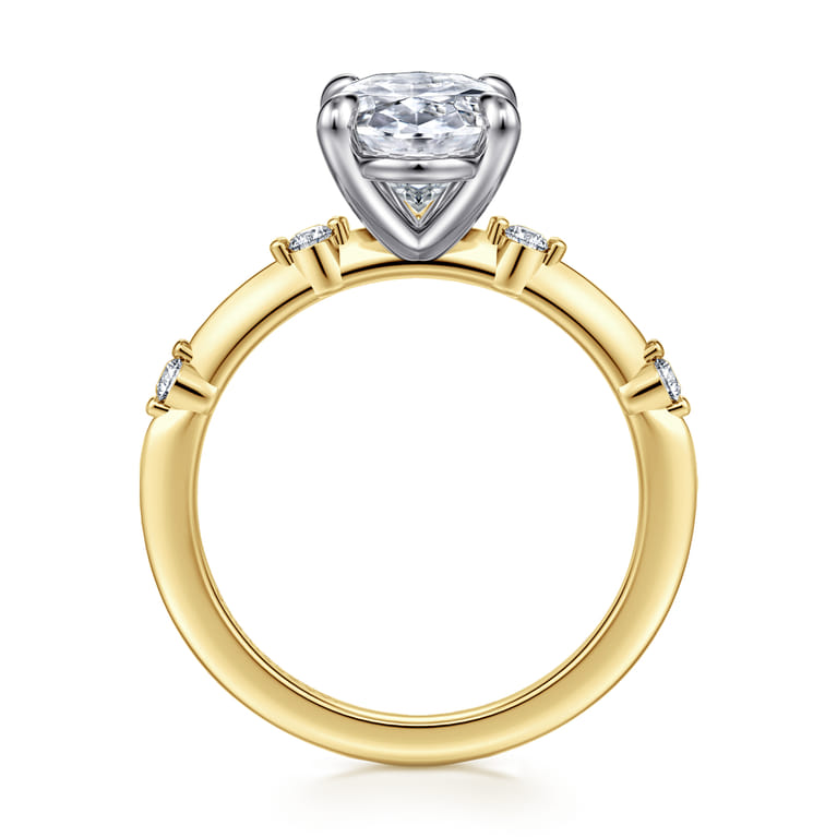 Frances - 14K White-Yellow Gold Oval Diamond Engagement Ring - 0.12 ct - Shot 2