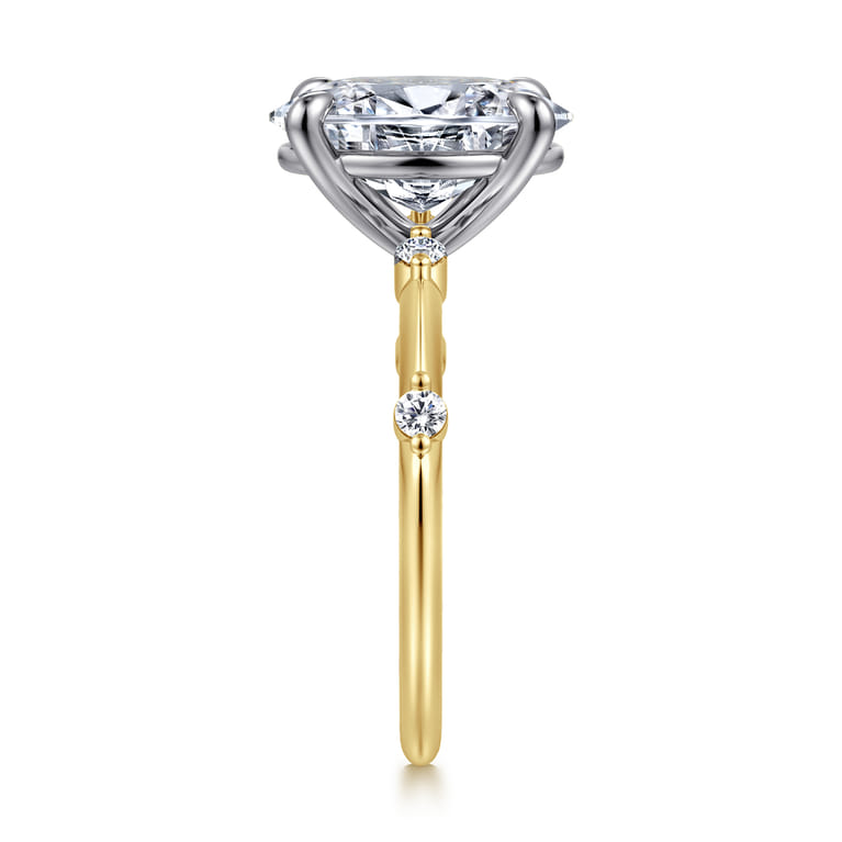 Frances - 14K White-Yellow Gold Oval Diamond Engagement Ring - 0.12 ct - Shot 4