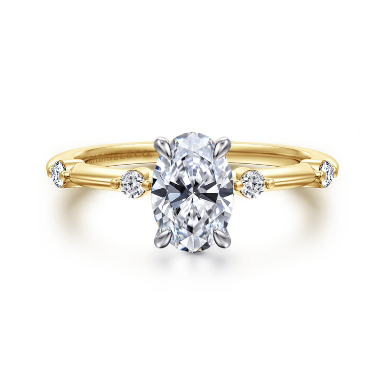 Frances - 14K White -Yellow Gold Oval Diamond Engagement Ring - 0.12 ct - Shot 1