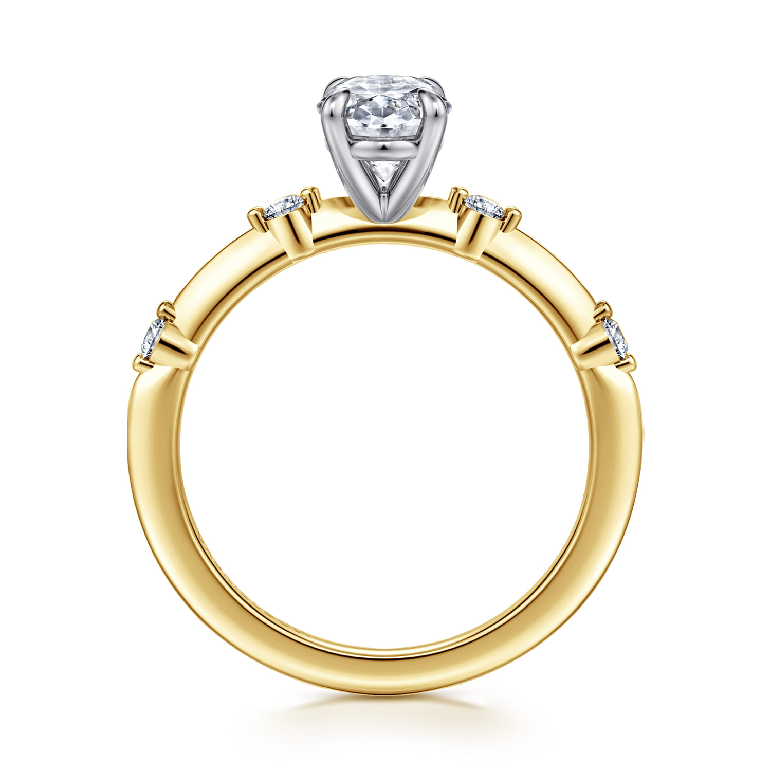 Frances - 14K White -Yellow Gold Oval Diamond Engagement Ring - 0.12 ct - Shot 2