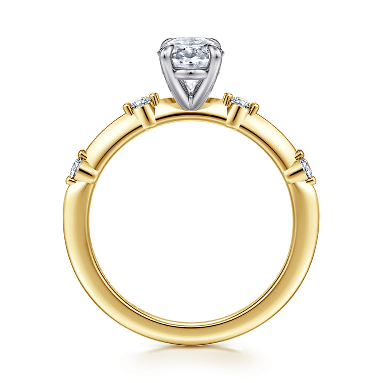 Frances - 14K White -Yellow Gold Oval Diamond Engagement Ring - 0.12 ct - Shot 2