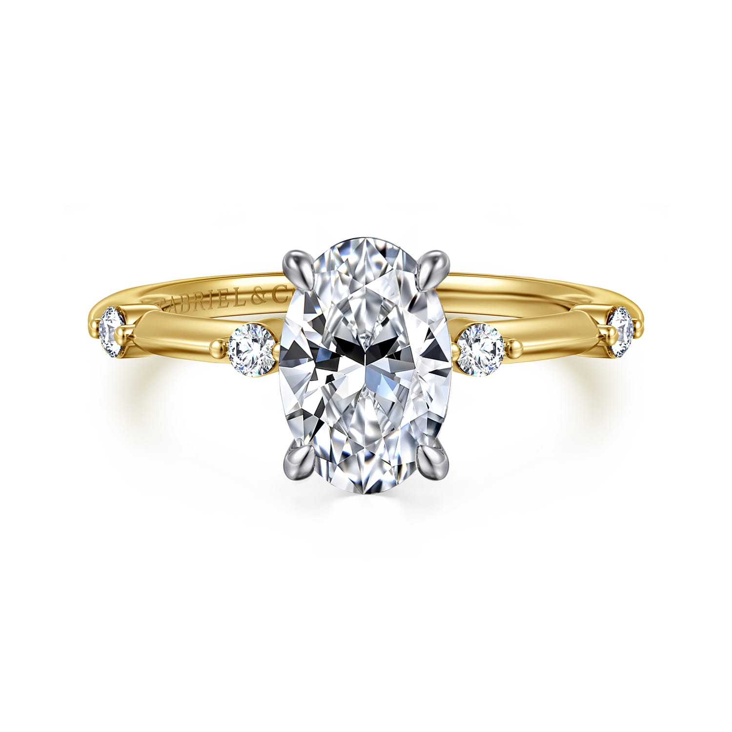 Frances - 14K White-Yellow Gold Oval Diamond Engagement Ring - 0.12 ct - Shot 1