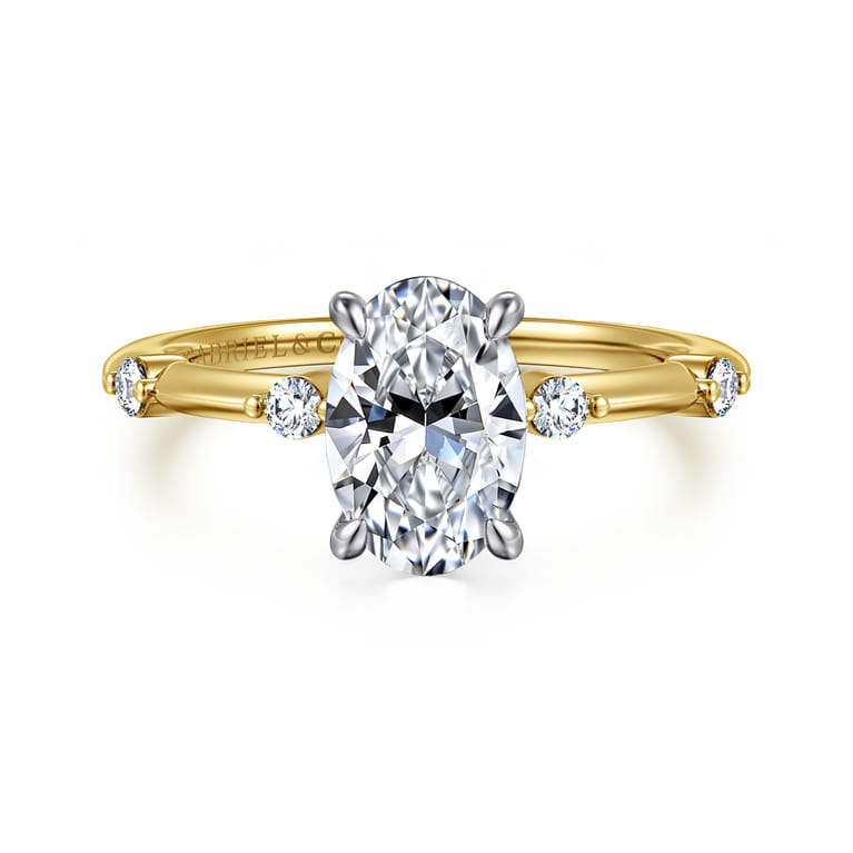 Frances - 14K White-Yellow Gold Oval Diamond Engagement Ring - 0.12 ct - Shot 1