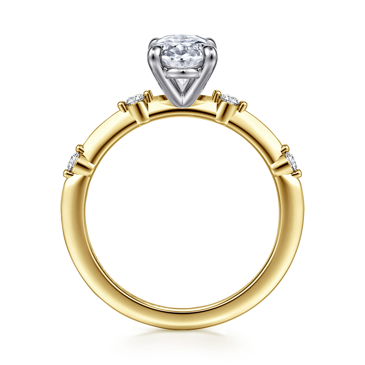 Frances - 14K White-Yellow Gold Oval Diamond Engagement Ring - 0.12 ct - Shot 2