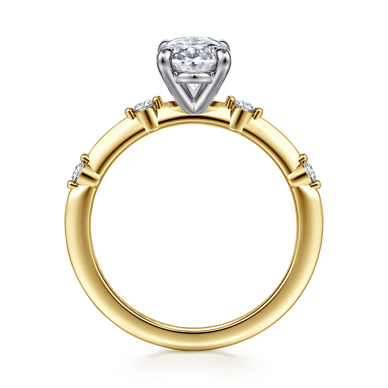 Frances - 14K White-Yellow Gold Oval Diamond Engagement Ring - 0.12 ct - Shot 2