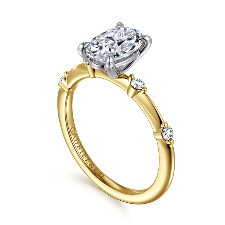 Frances - 14K White-Yellow Gold Oval Diamond Engagement Ring - 0.12 ct - Shot 3