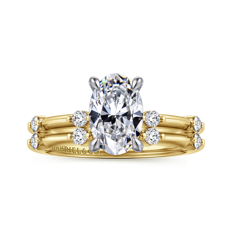Frances - 14K White-Yellow Gold Oval Diamond Engagement Ring - 0.12 ct - Shot 4