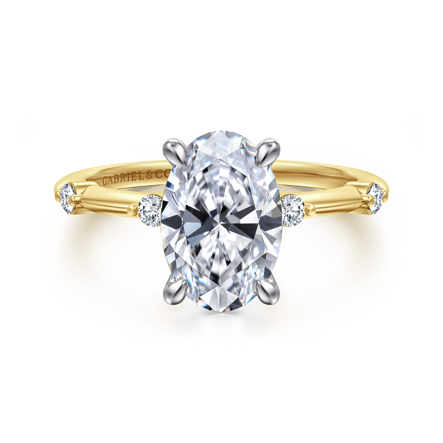 Frances - 14K White -Yellow Gold Oval Diamond Engagement Ring - 0.12 ct - Shot 1