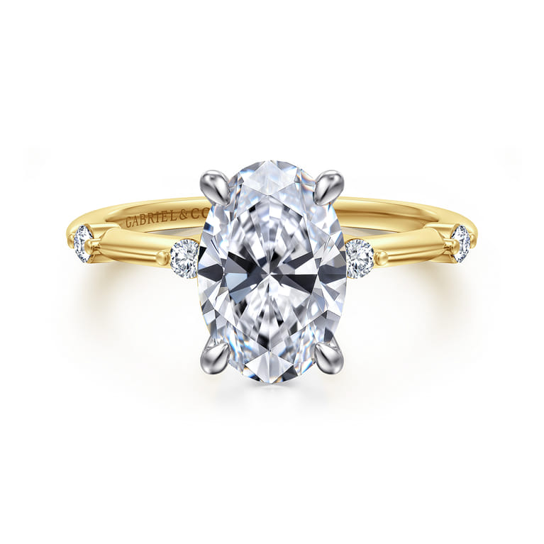 Frances - 14K White -Yellow Gold Oval Diamond Engagement Ring - 0.12 ct - Shot 1