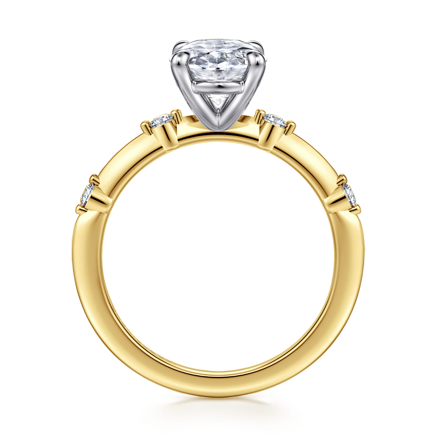 Frances - 14K White -Yellow Gold Oval Diamond Engagement Ring - 0.12 ct - Shot 2