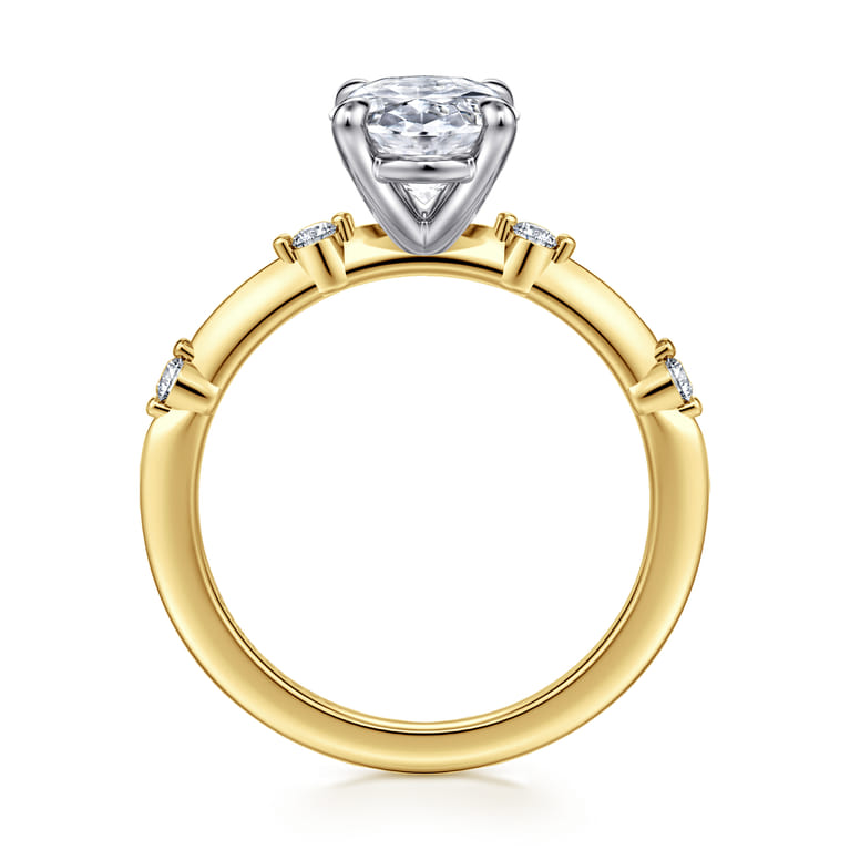 Frances - 14K White -Yellow Gold Oval Diamond Engagement Ring - 0.12 ct - Shot 2