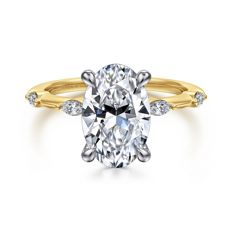 Marline - 14K White-Yellow Gold Oval Diamond Engagement Ring - 0.17 ct - Shot 1