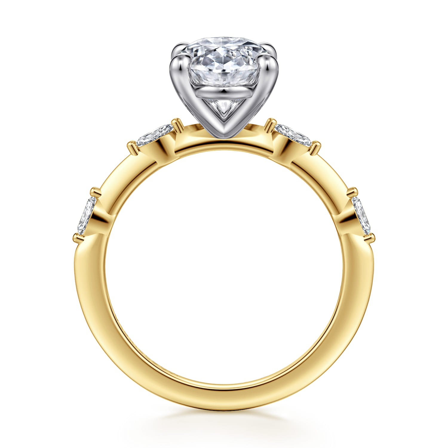 Marline - 14K White-Yellow Gold Oval Diamond Engagement Ring - 0.17 ct - Shot 2