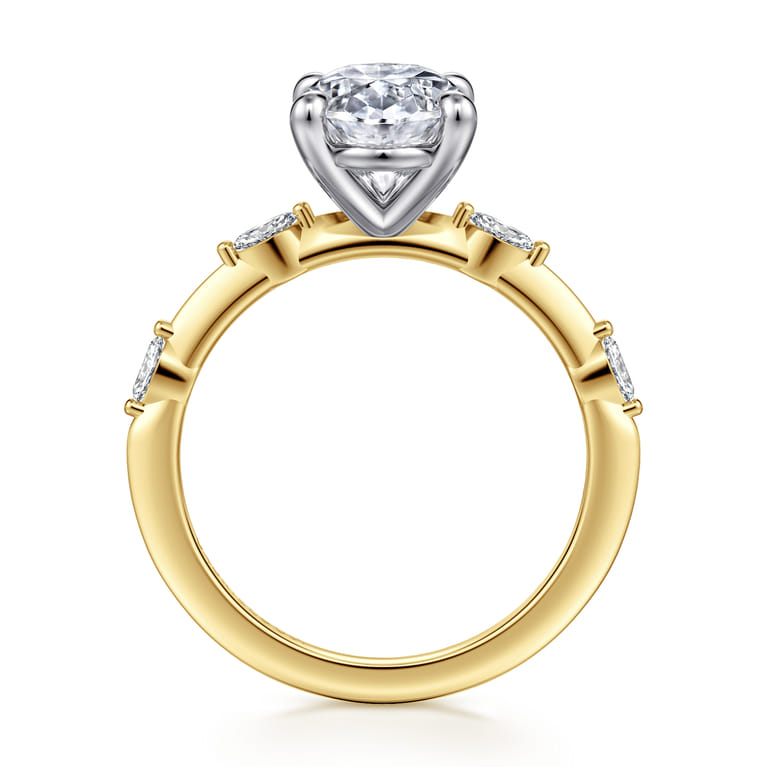 Marline - 14K White-Yellow Gold Oval Diamond Engagement Ring - 0.17 ct - Shot 2