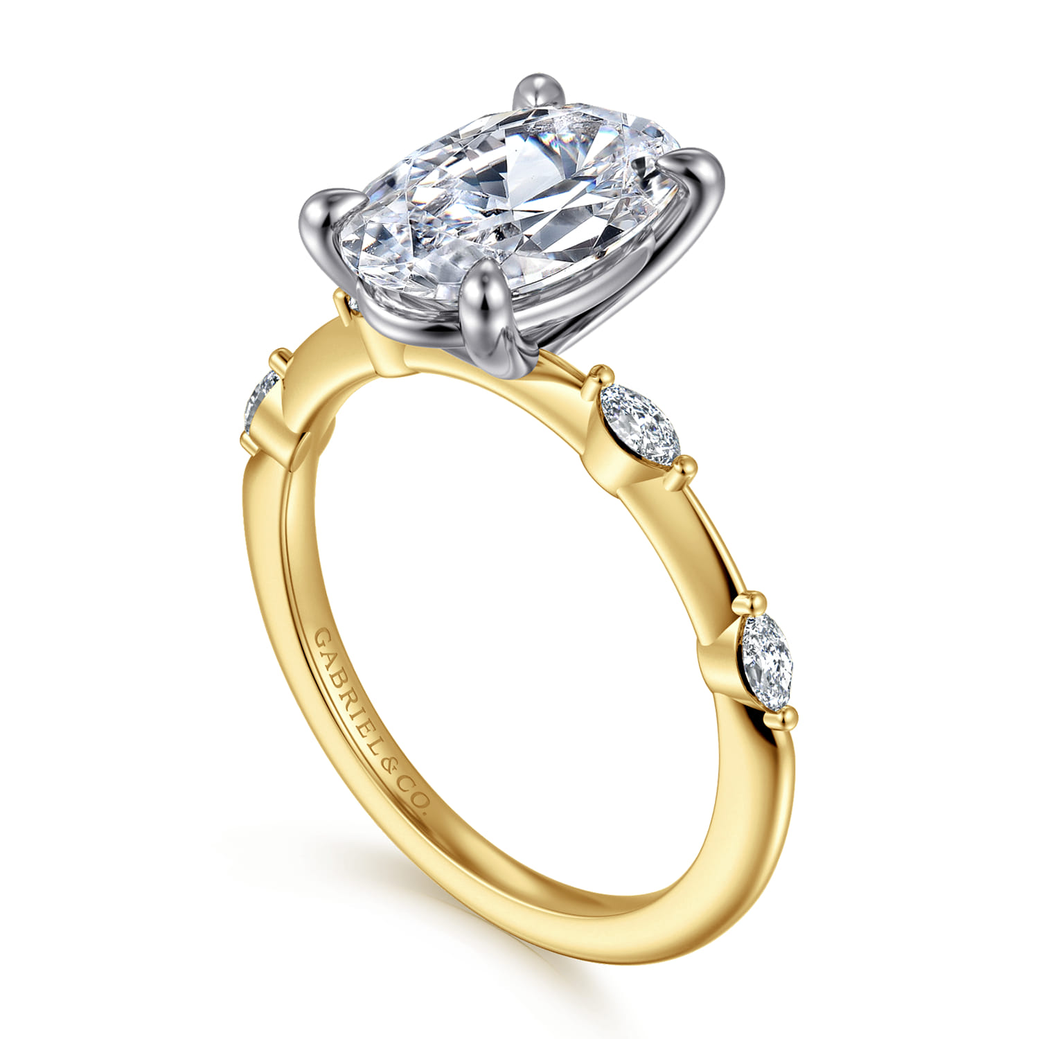 Marline - 14K White-Yellow Gold Oval Diamond Engagement Ring - 0.17 ct - Shot 3