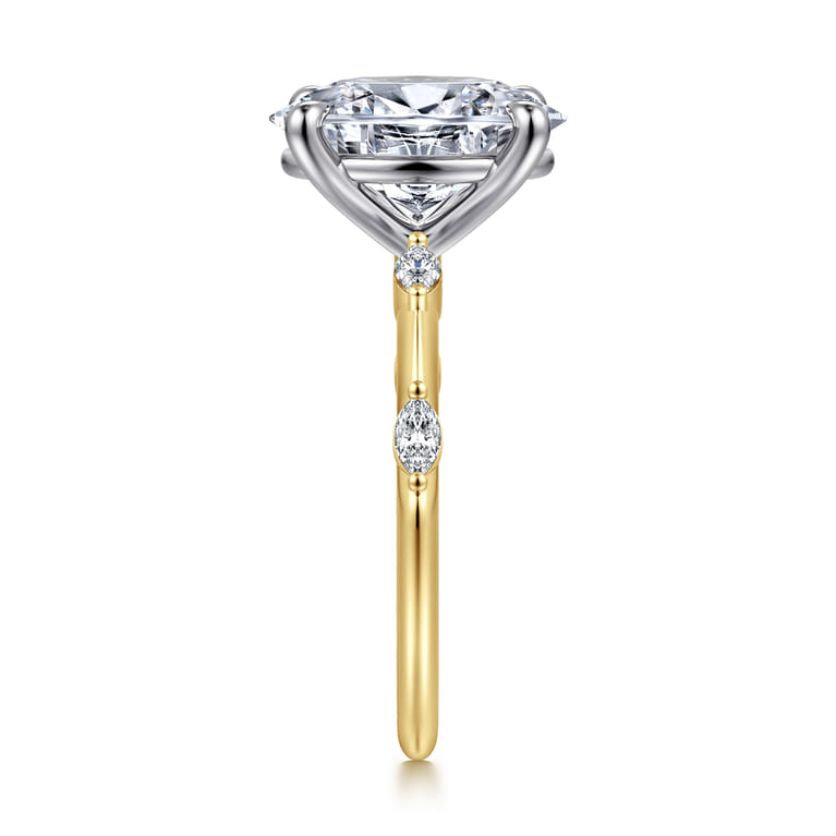 Marline - 14K White-Yellow Gold Oval Diamond Engagement Ring - 0.17 ct - Shot 4