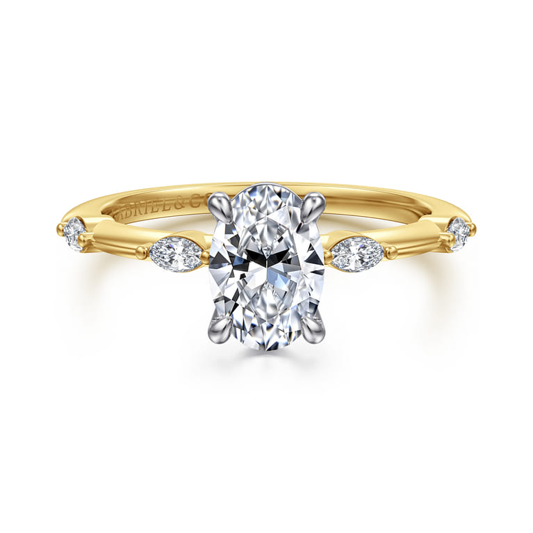 Marline - 14K White-Yellow Gold Oval Diamond Engagement Ring - 0.12 ct - Shot 1