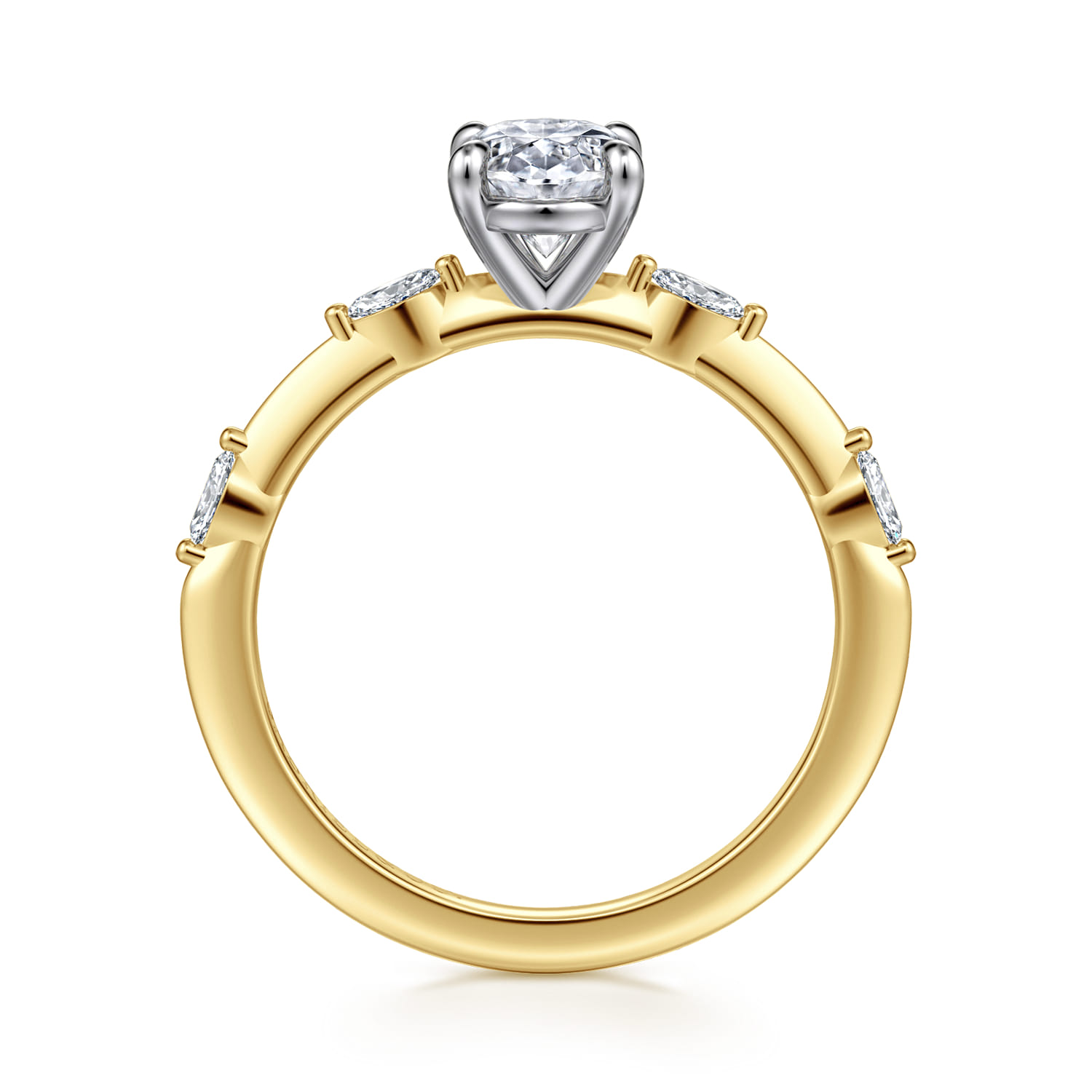 Marline - 14K White-Yellow Gold Oval Diamond Engagement Ring - 0.12 ct - Shot 2