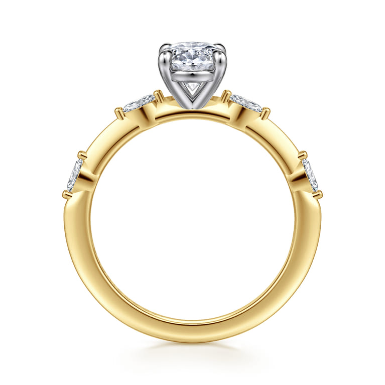Marline - 14K White-Yellow Gold Oval Diamond Engagement Ring - 0.12 ct - Shot 2