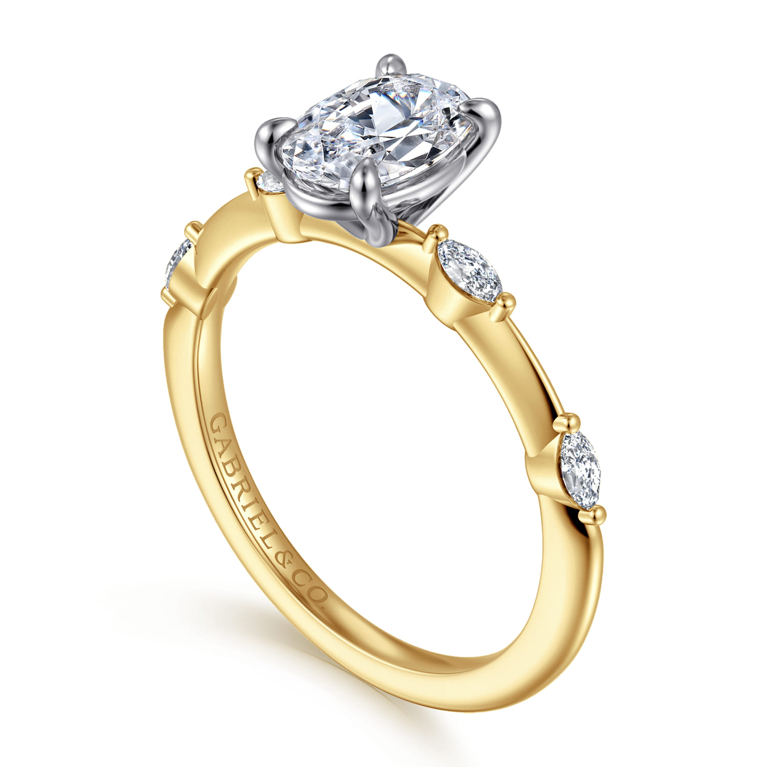 Marline - 14K White-Yellow Gold Oval Diamond Engagement Ring - 0.12 ct - Shot 3