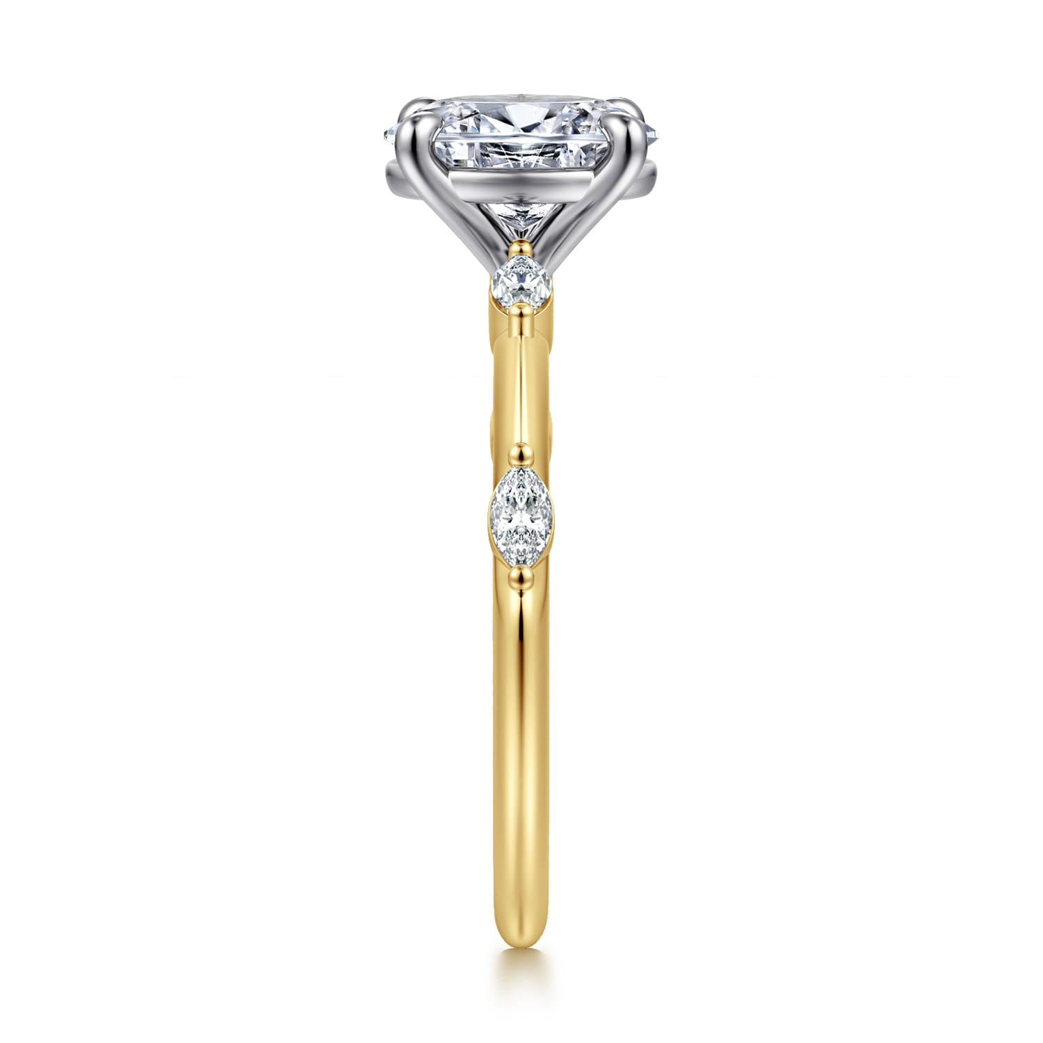 Marline - 14K White-Yellow Gold Oval Diamond Engagement Ring - 0.12 ct - Shot 4