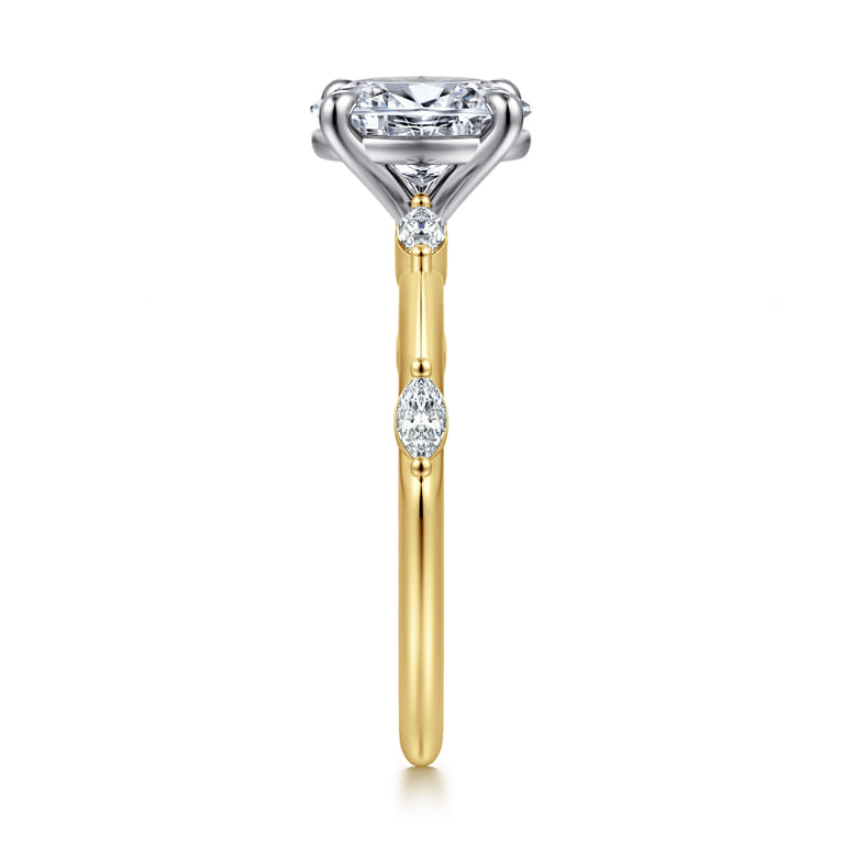 Marline - 14K White-Yellow Gold Oval Diamond Engagement Ring - 0.12 ct - Shot 4