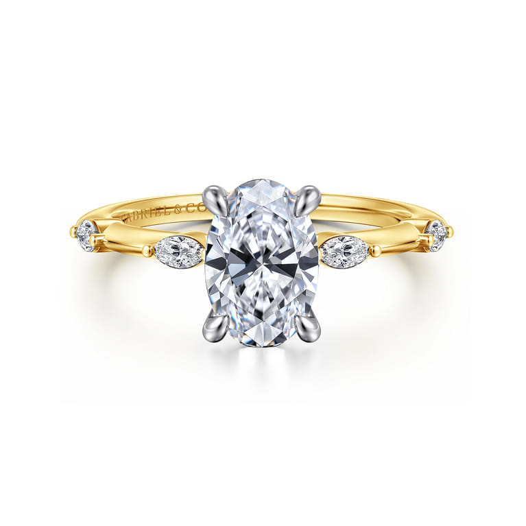 Marline - 14K White-Yellow Gold Oval Diamond Engagement Ring - 0.17 ct - Shot 1