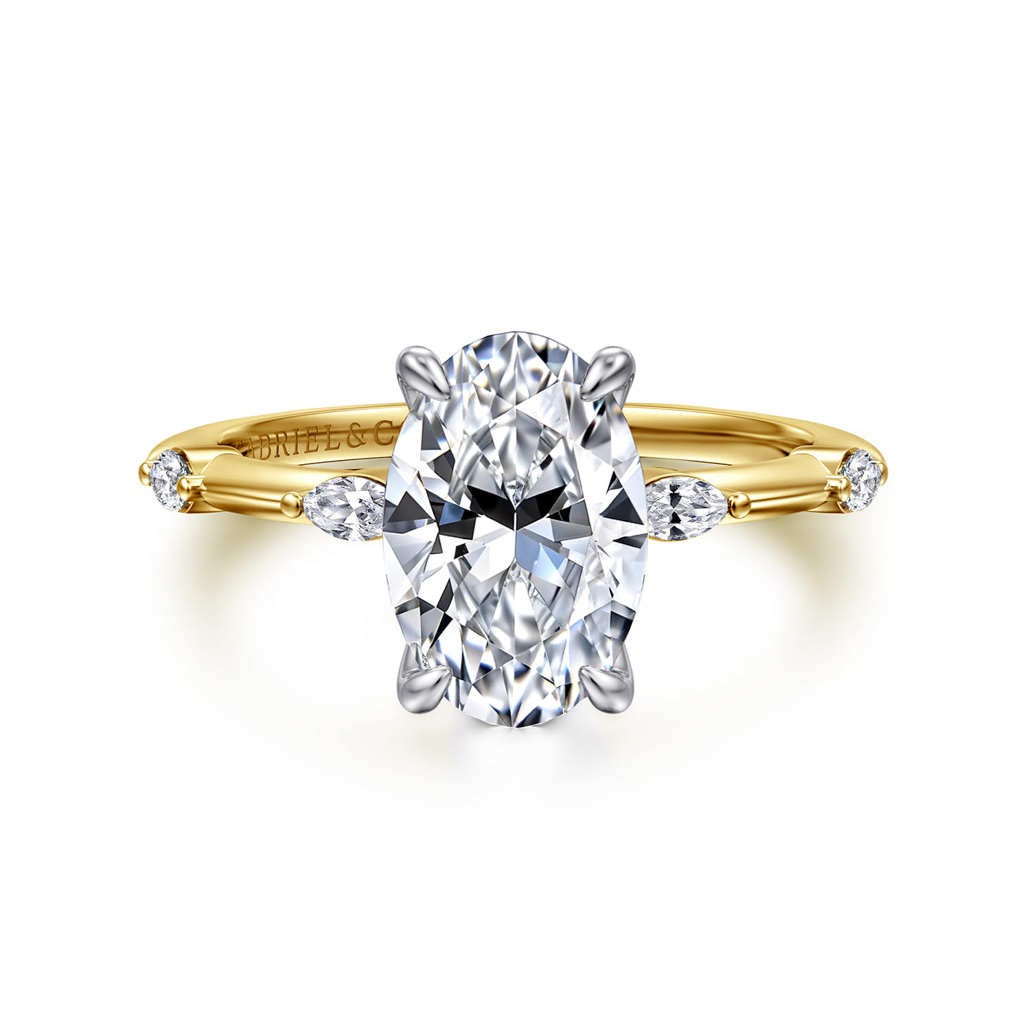 Marline - 14K White-Yellow Gold Oval Diamond Engagement Ring - 0.17 ct - Shot 1