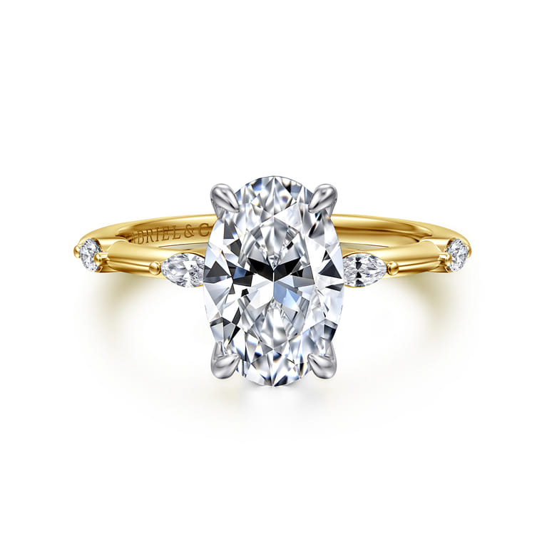 Marline - 14K White-Yellow Gold Oval Diamond Engagement Ring - 0.17 ct - Shot 1